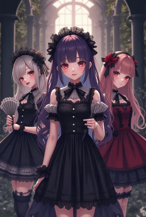  Imagine several girls in anime dressed as lolitas darks of different styles 