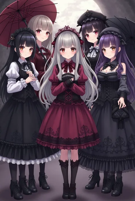  Imagine several girls in anime dressed as lolitas darks of different styles 