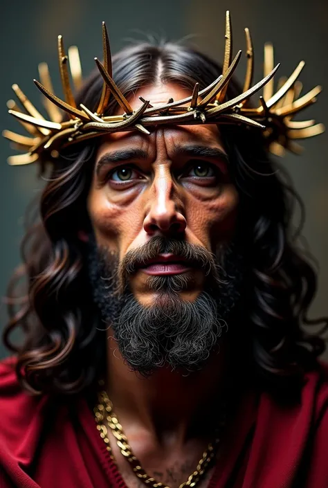 jesus with crown of thorns on his head, crown of thorns, jesus of nazareth, jesus christ, many crowns!! upon his head, king of kings, the lord and savior, portrait of jesus christ, holy imagery, dressed like jesus christ, jesus, jesus face, cyberpunk jesus...