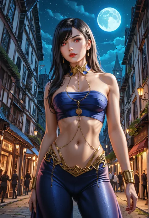 (masterpiece:1.2), [(female warrior with a ornate elegant sophisticated cover walking away),(((at night))), red glowing eyes, vampire aspect, (black hair flowing), in a swordsman style dark armor, gorgeous platinum bracers, slender figure, toned thighs and...