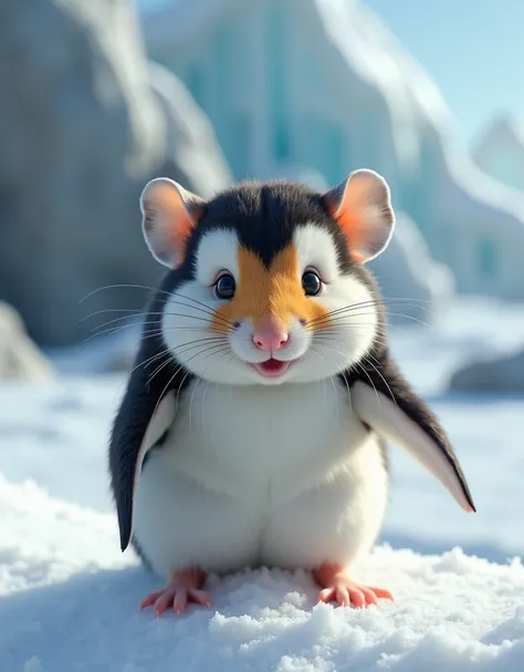 masterpiece, best quality, photorealistic, realistic, photography, Hamster dressed as a penguin