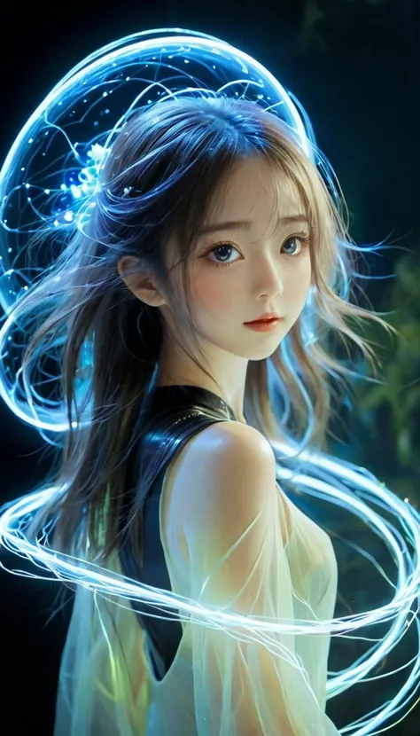 bail_ particle,bail_Wire,Wireแสง, particleของแสง,A girl made of  particle,White hair,Suspenders_put, 1 girl working part-time,bail_ bright element ,Translucent luminescent ,由光构成of少女,
((黑暗of)),epic, 8,000,Fantasy , very detailed , magic ,((Range hoods)),(Ra...