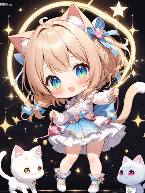 Cat ears and tail、hand、feet、 sparkling girl、 little character、 SD characters、kitten、Playing