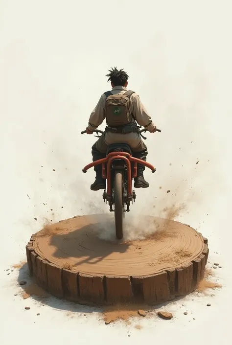 Person riding on a wooden base