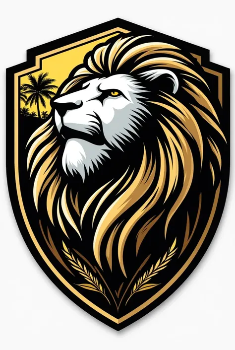 Create a round shield for a soccer team called lions of the Caribbean and its colors are white gold and details in black and let's say lions of the Caribbean 