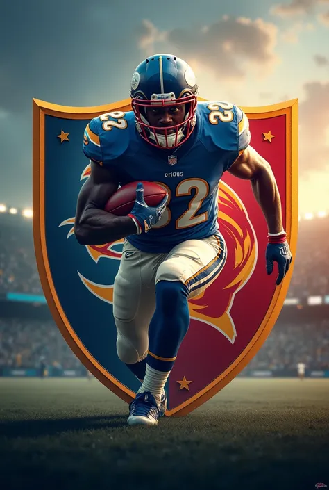 Create a NFL payer Football Team Shield, using just one player in the image