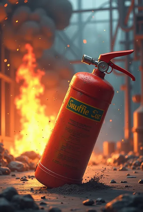 2d images of chemical powder fire extinguishera fighting fire