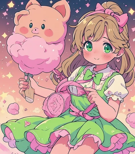 Penny (Pig)          Peachy Rosy Complexion, Light Brown Straight Hair, Green Eyes – A peachy-rosy undertone with smooth, straight light brown hair, and bright, expressive green eyes that shine with curiosity and friendliness.      Cotton Candy Dress – A f...