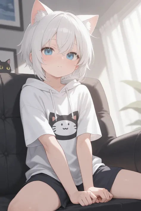 Shota,  white hair, Cat number