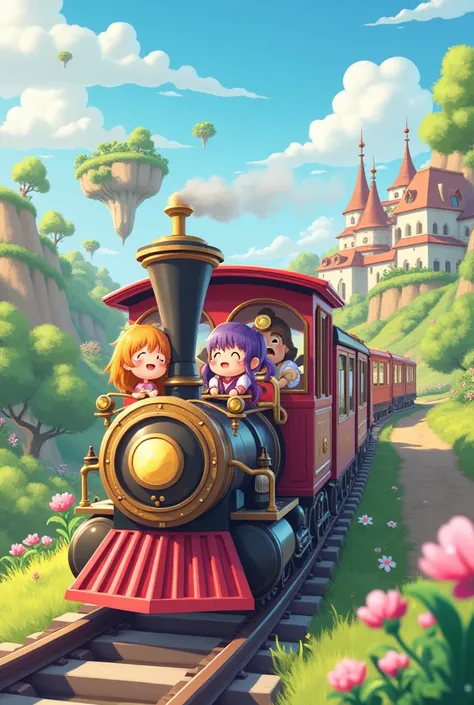 Characters from Vi Tube strolling around in a little train 