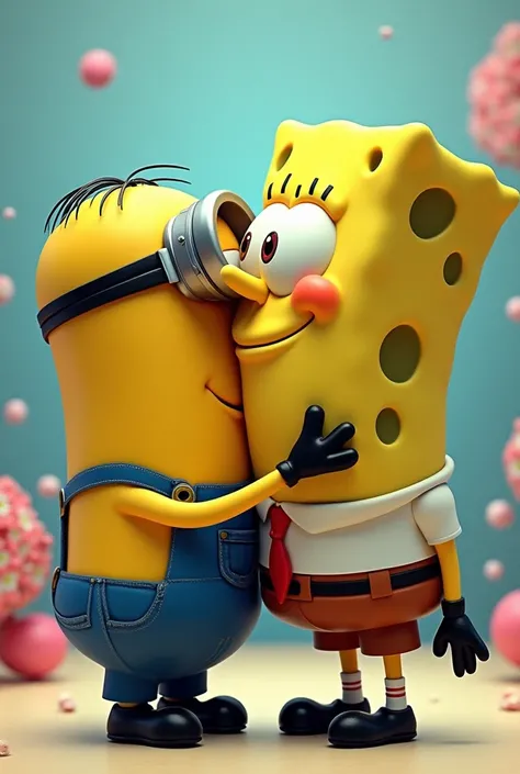 Minion making out with SpongeBob