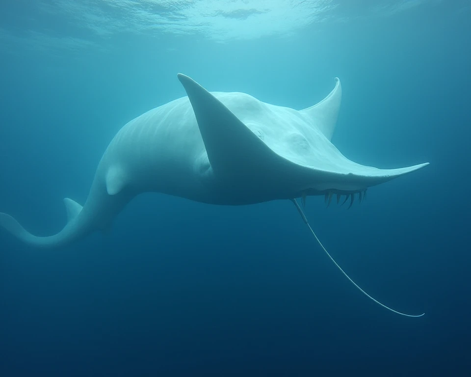  escapes mainly under icebergs in the North Atlantic Ocean or in extreme cold diving trenches 。 is about 35 meters long and 、It weighs about 9 tons 。 it looks like a giant stingray that shines white 、 it emits cool like fog from the end of its wing-like fi...