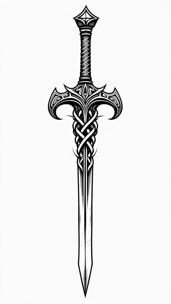 white sword Irish Celtic logo Irish Celtic Influence: The overall design reflects the artistry and symbolism of Irish Celtic culture, emphasizing themes like protection, warrior spirit tattoo white background