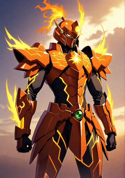 score_9, score_8_up, score_7_up, source_anime, rating_safe, , (realistic: 0.6), front visor, , 1 man, alone, male focus, issei_Hyoudou, powered up equipment, samurai-type armor,armor inspired by a phoenix, orange armor, copper orange details, golden detail...