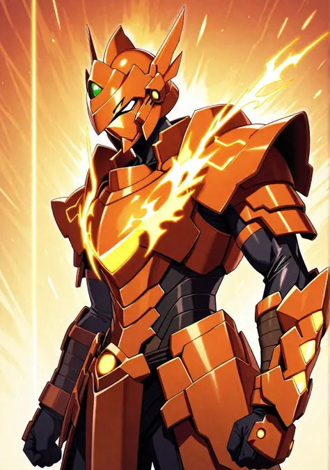 score_9, score_8_up, score_7_up, source_anime, rating_safe, , (realistic: 0.6), front visor, , 1 man, alone, male focus, issei_Hyoudou, powered up equipment, samurai-type armor,armor inspired by a phoenix, orange armor, copper orange details, golden detail...