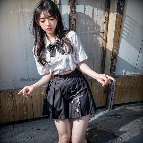 arafed asian woman in a skirt and a white shirt posing for a picture, japanese school uniform, japanese girl school uniform, wearing japanese school uniform, cute schoolgirl, jk uniform, beautiful anime high school girl, Wear loafers, Open belly button, Op...