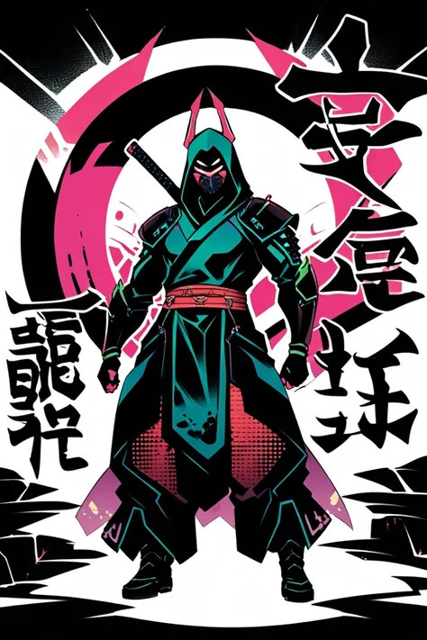  Cyberpunk Ninja Action Novel。Bioninja with a single Antlion motif。((white background illustration ))。(( full body illustration))。(( standing))。Ninja mask。Insect-like ninja costume。