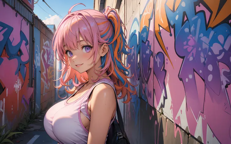 (best quality), masterpiece, extremely detailed CG uniform 8K illustration, high color, extremely high color saturation, all colors deepened, paint, graffiti art, center composition, extremely detailed light and shadow, graffiti wall, wall painted bright, ...