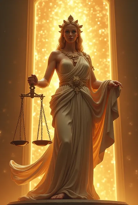  An individual similar to the figure of the stoic ,  mixed with the law of attraction , with scales and money ,  figures of wealth and wisdom ,  with a shiny background that demonstrates victory 