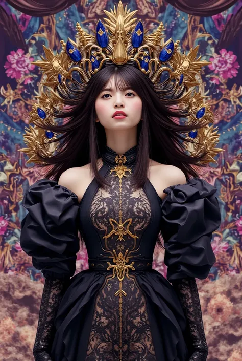 Neo-Rococo, Low Poly aesthetic, a strong Montserratian woman atompunk, triadic colors, stunning background. dark and moody, a mesmerizing blend of light and shadow. masterpiece, absurdness, intricate details, curved forms, naturalistic ornamentation, elabo...