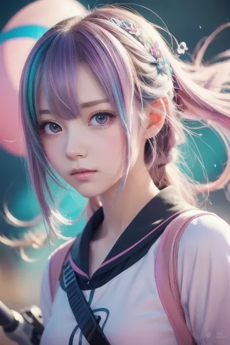   close-up of an anime girl ,  Rosedrows Pastel Vivid , Rossdraws comics、Vivid,  anime style 4k with AK5 rifle, BEAUTIFUL ANIME STYLE PORTRAIT ,  art germ colorful !!!, ! Dream Art Germ,  Beautiful Anime Girl ,  Anime Style Digital Art ,  Anime Art Wallpap...