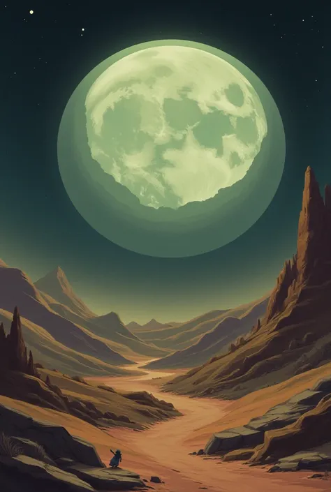 a retro landscape of a moon in the background in 2d 