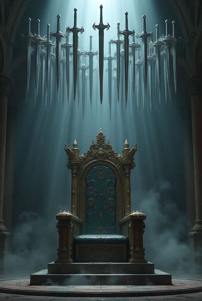 Create a throne with swords flying over the throne