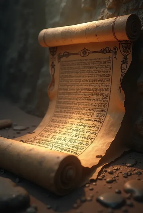 Animation of a scroll unfolding with Sanskrit writing