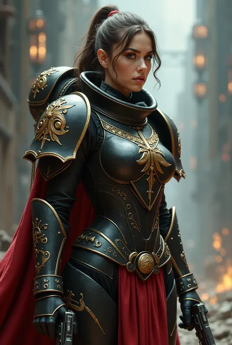  A sexy young girl , adeptus sororitas aus Warhammer 40000, with a bolter pistol