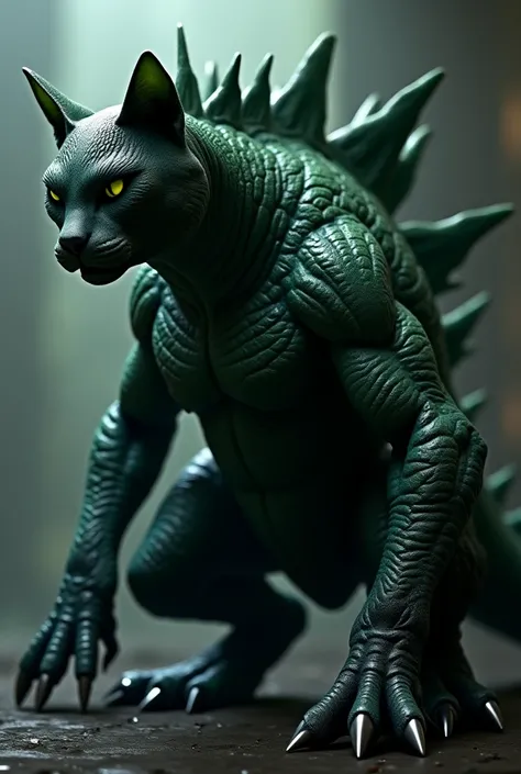 Cute dark green cat 3D version as strong as Hulk, long claws, the spine like Godzilla's and the ears are two dark green fins.
abomination version marvel 3d version