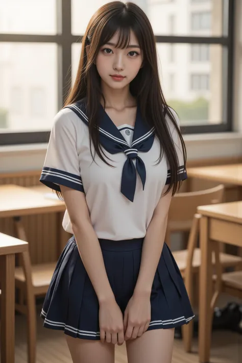    Japanese    cute idol,  Japanese   cute girl,  cute,outside、 beautiful girl in school teacher's room sailor suit ,   1 girl is awesome,  alone,   school uniform ,  Sera Clothing,   skirt ,     black hair,   long hair,   watch viewers ,   socks,  Masterp...