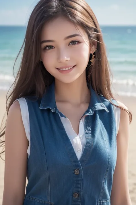 ( RAW photo:1.2), ( Photorealistic:1.4),(Masterpiece:1.3),( best quality :1.4), 超 high resolution , high resolution,8k, ( extremely detailed illustrations ), 1 girl, detailed beautiful face, young girl, Long Curly Hair,smile,Alone, Watch Your Audience, cle...