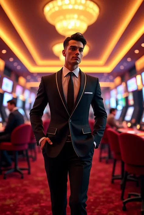 Play the character Timtim,  with a lot of money ,  inside a casino . 