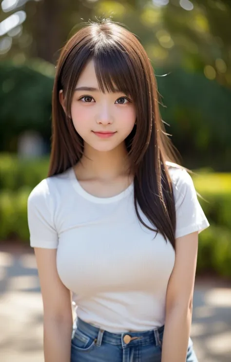          beautiful girl,    、   、 and has a very beautiful and detailed face {x}  {x}   ,         laugh shyly, Deep Valley), (  She is slender and has very big breasts、     Crosseye        、  .、   Crosseye     、White 3 /      4 rib knit t-shirt          、 ...