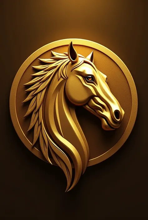 Create a gold-colored horse head logo in the shape of a tribe with a round layer that says MLV