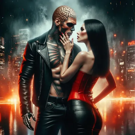 (EXTREMALLY DETAILED, extremally contrasting, ULTRA-vivid and VIBRANT , hi-rez)satin glossing Full-waist vibrant vivid WHITE-RED-GOLD-BLACK colors Glossing perfect CONTRASTING Photo for emotional passionate love bookcover.halfbody bald hairless baldheaded...