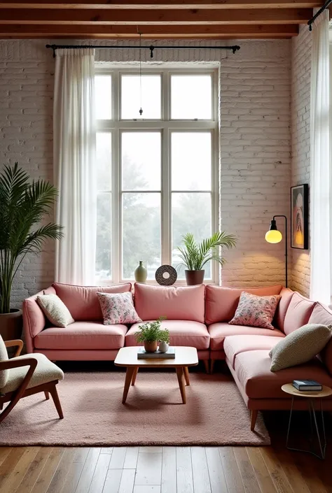 MODERN LIVING ROOM IN OLD PINK COLOR 