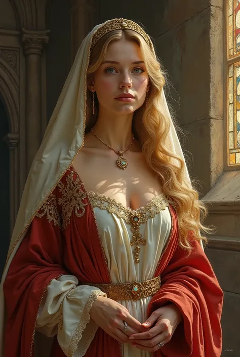 Middle Ages, female, Priest, beauty,  big boobs, Blonde, No exposure to clothing, Priest 모자