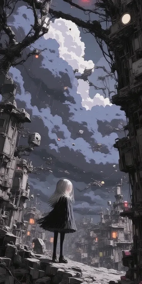 estilo ilustración digital manga:1.5, a cracked sky, dramatic sky, apocalyptic sky, end of the world, dark clouds, dramatic lighting, ominous atmosphere, cinematic, muted colors, moody, somber, atmospheric, intricate cloud formations, textured clouds, ray ...