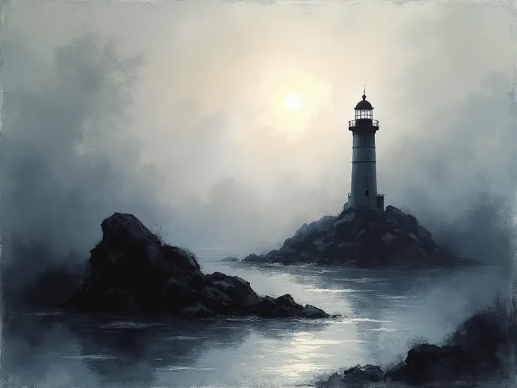 Image description
A solitary lighthouse portrayed as a Twilight Ink Reverie, where delicate ink washes and bold brushstrokes merge to craft a dreamlike scene. The interplay of soft grays and deep black shadows evokes quiet mystery and introspection