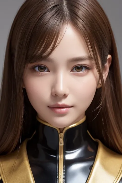 One girl is wearing a printed latex bodysuit、 face close-up、 Shinyプリントスーツ, Shinyプリントスーツ、Knee-high boots、 face close-up、
Huge 、Long brown hair、Shiny, Oily skin、  growing skin  、 white skin、Flying debris,  best quality , Realistic,     very detailed , finely...