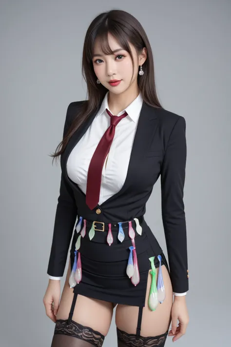 quality;{ Ultra-realistic,  high definition,  Details,  high resolution, 8k, Realistic color saturation , プロフェッショナルquality,  perfect contrast, (Light gray background ), ( Correct Anatomy ), (18 Year Old Beautiful Secretaries ), ( Beautiful Secretary's Blac...