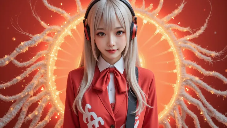  beautiful woman,  Japanese,  slender body,  cute,  cosplay,  hard rock guitarist , active,   beautiful long silver hair  ,  full body,  cute style, very  cute,   Smile Face,  23 years old,  Japanese woman, nice,  cute, ,  realistic photo , Warm colors,  v...