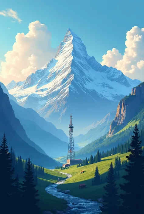 Mountain and telephone tower poster
