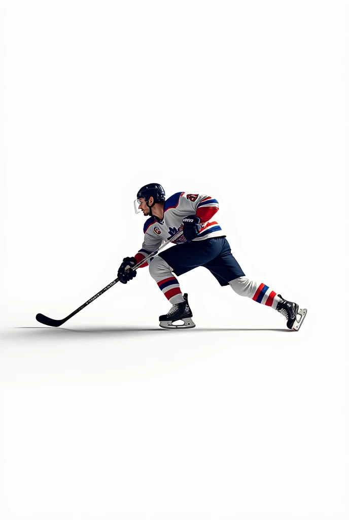 hockey player on a white background with a stick goes on the attack