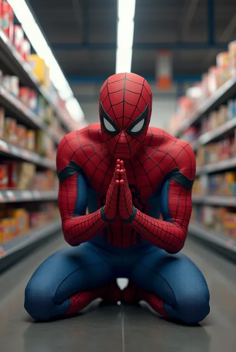 Thank you for uploading the third image! Here's a detailed prompt for this new Spider-Man image you provided, which focuses on his gesture of kneeling and praying with an expression of determination or desperation:

---

**Prompt for AI Image:**

"Create a...