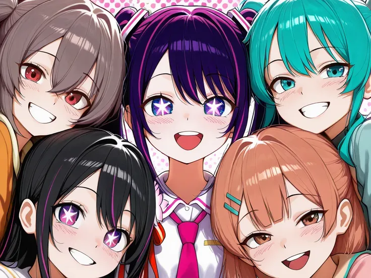 Group of Hatsune miku &hoshino Ai 4 friends,smile,teeth selfiesmiley, happiness,crazy Crazysmileteeth happy
