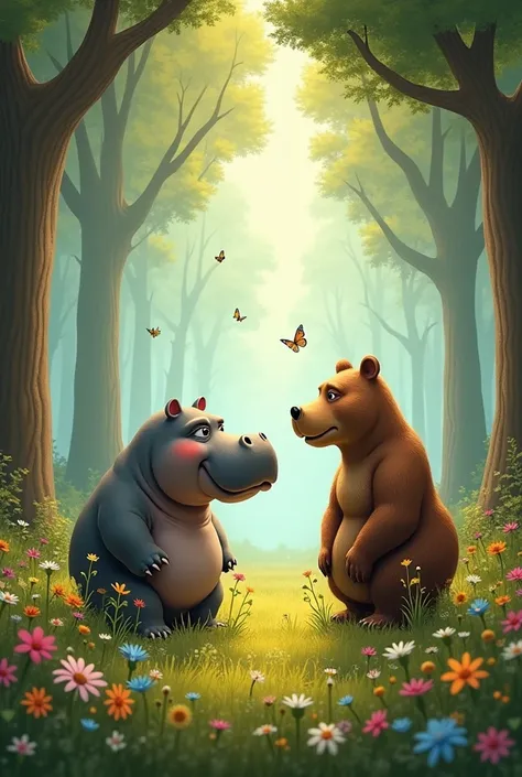 Hippo talking to a bear