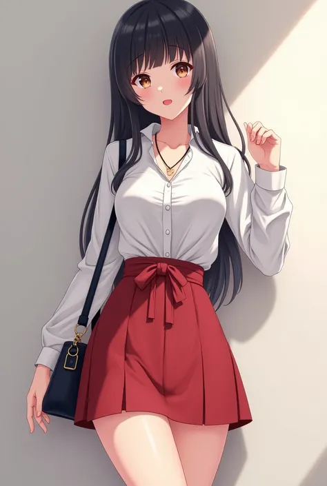 Anime girl with 1, 66m tall ,I have a well-defined body ,  with curves that attract attention .  My hair is black and long ,  reaching up to the waist . I have brown eyes and full lips, My waist measurement is 60cm ,  my butt is 86cm and my chest is 90cm. ...