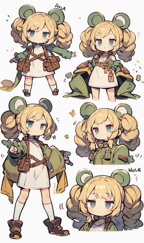 Vivid frog girl, Wakfu style manga,, Concept art,   Details,  top quality,  white background, 32K uhd, (frog costume:1.5)